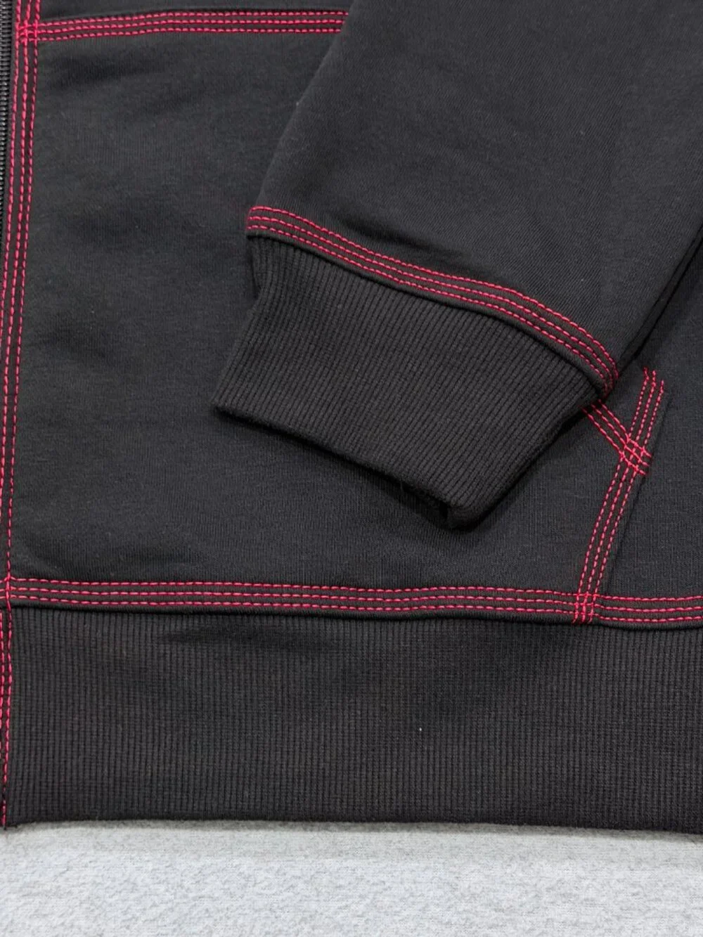 True Religion Mens TNL Puff Buddha Full Zip Hoodie Large L Black Red Stitch NWT